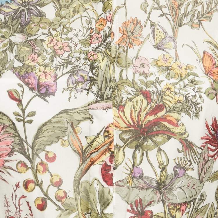 Pre Owned Christian Dior Green Floral Print Cotton Midi Dress S