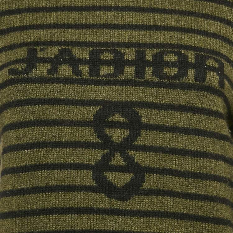 Pre Owned Dior Green Striped Cashmere Long Sleeve Sweater S