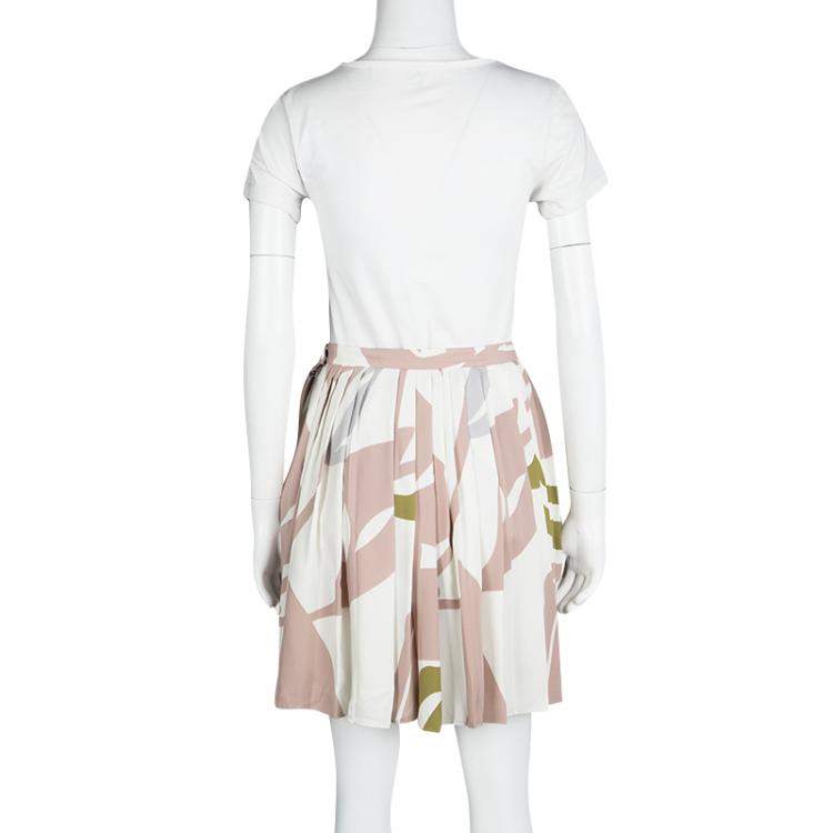 Pre Owned Dior Multicolor Printed Silk Pleated Skirt S