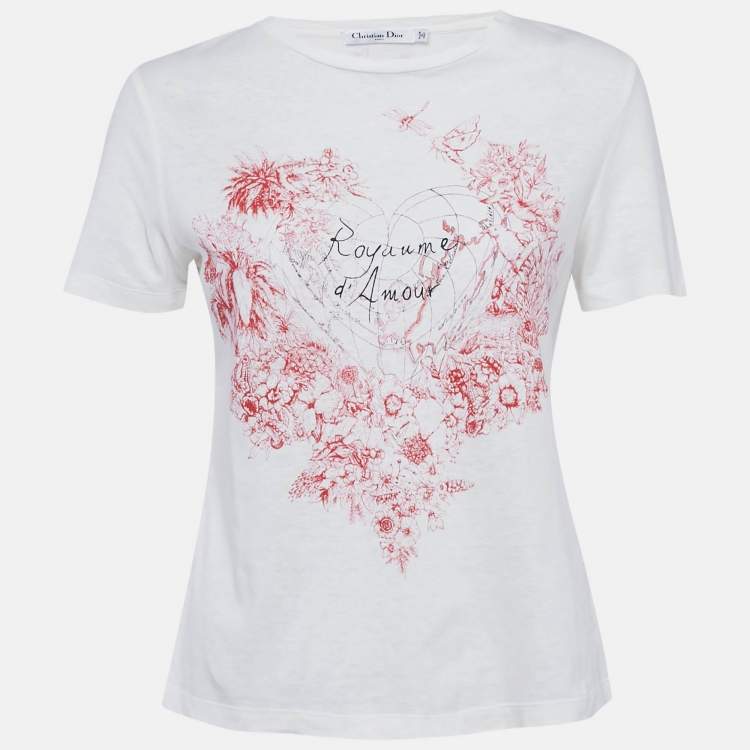 Pre Owned Dior White Printed Cotton T-Shirt XS