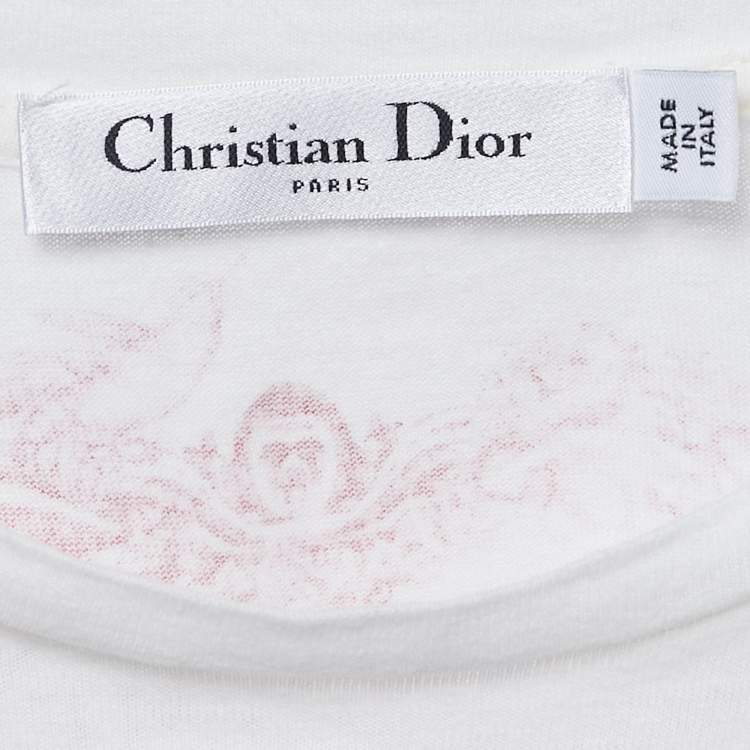 Pre Owned Dior White Printed Cotton T-Shirt XS