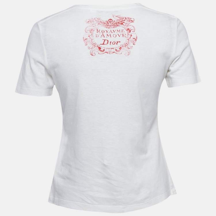 Pre Owned Dior White Printed Cotton T-Shirt XS