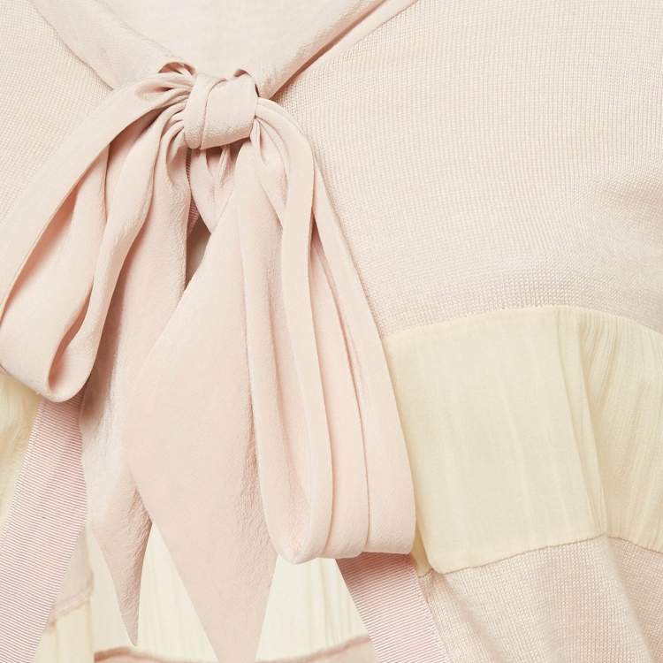 Pre Owned Christian Dior Pink Rib Knit and Silk Paneled Cardigan M