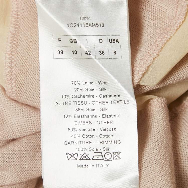 Pre Owned Christian Dior Pink Rib Knit and Silk Paneled Cardigan M