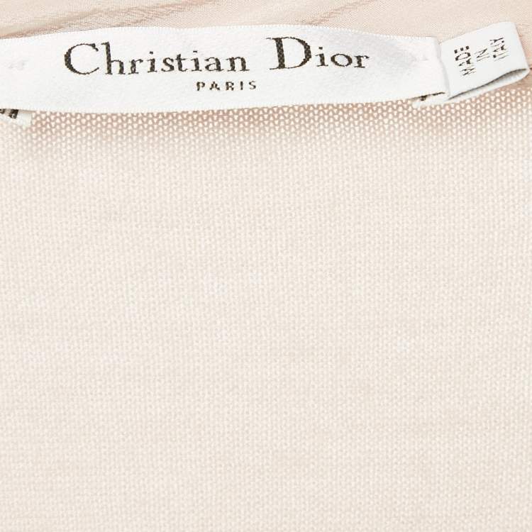 Pre Owned Christian Dior Pink Rib Knit and Silk Paneled Cardigan M