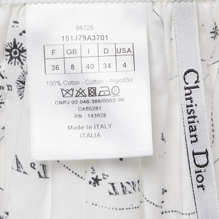 Pre Owned Dior White Printed Cotton Midi Skirt S