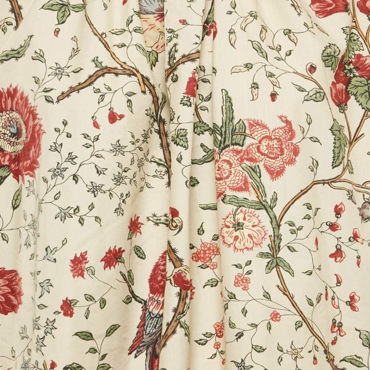 Pre Owned Dior Beige Floral Print Cotton Long Blouse M