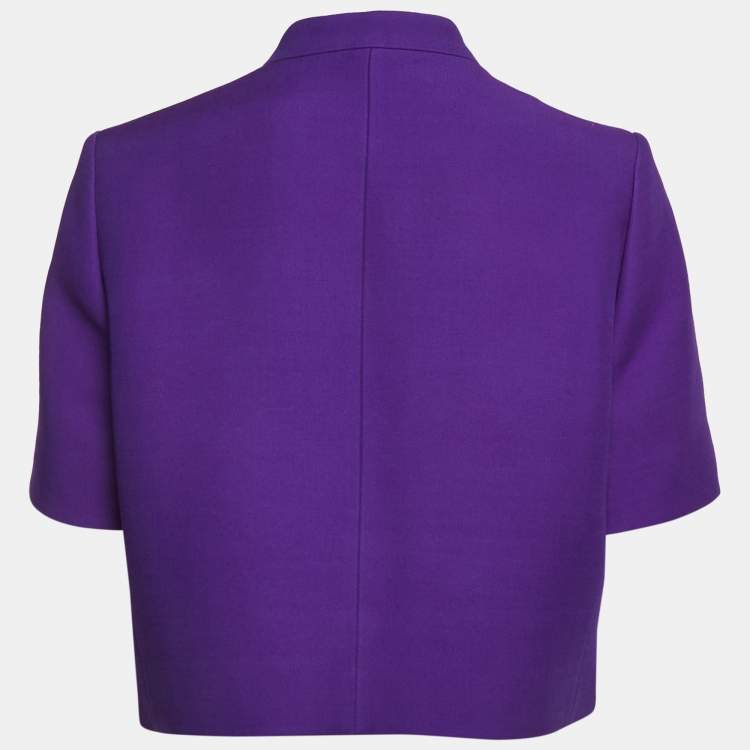 Pre Owned Christian Dior Purple Wool Short Sleeve Jacket L