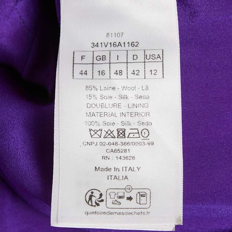 Pre Owned Christian Dior Purple Wool Short Sleeve Jacket L