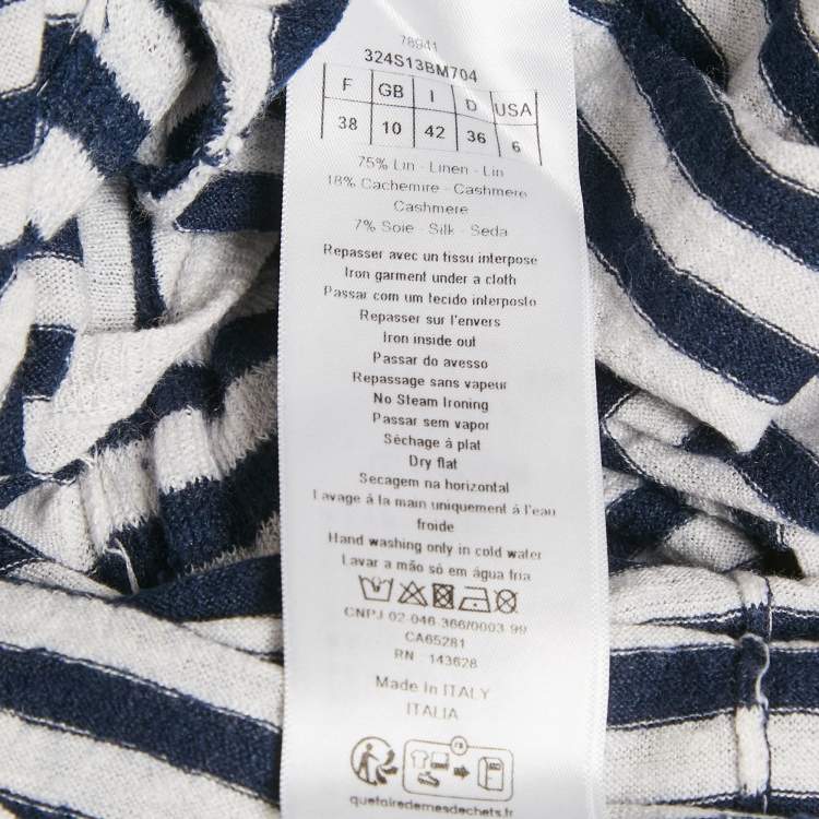 مملوكة مسبقًا Christian Dior Blue Striped Linen Knit Ruffled Sleeve Top M