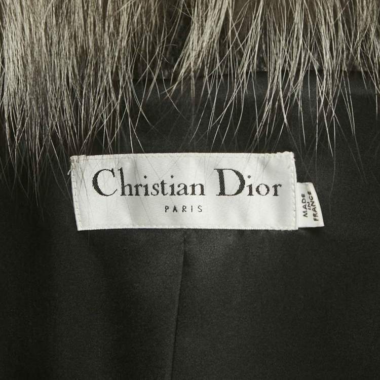 Pre Owned Christian Dior Dark Grey Wool & Silk Fur Collar Jacket M