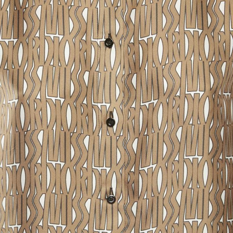 Pre Owned Dior Brown Logo Print Satin Silk Shirt M