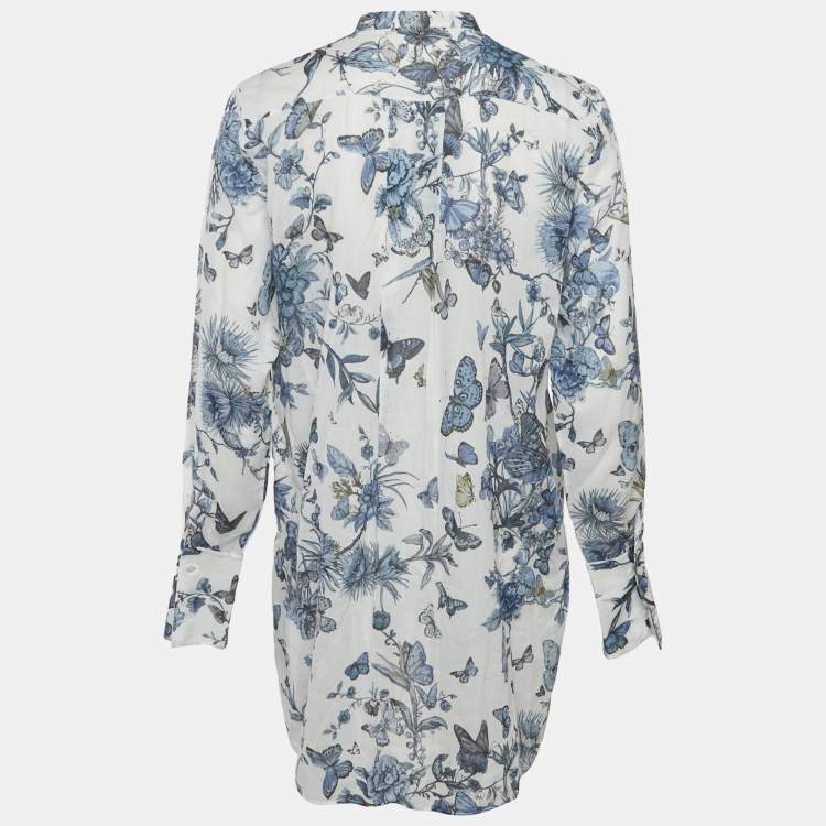 Pre Owned Dior Blue/White Printed Cotton Long Tunic M