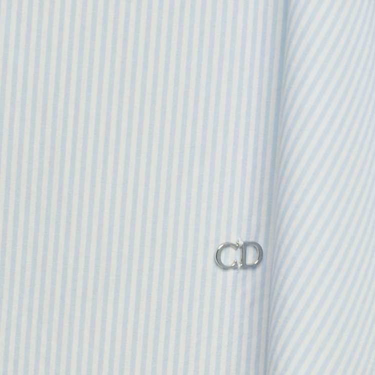 Pre Owned Christian Dior Blue Pinstripe Cotton Sleeveless Flared Shirt Dress M