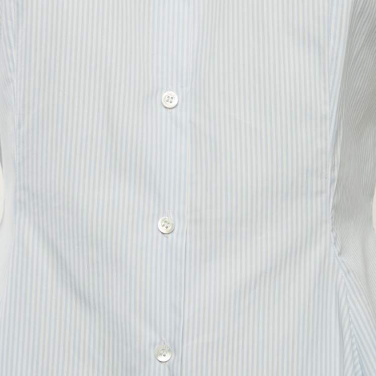 Pre Owned Christian Dior Blue Pinstripe Cotton Sleeveless Flared Shirt Dress M