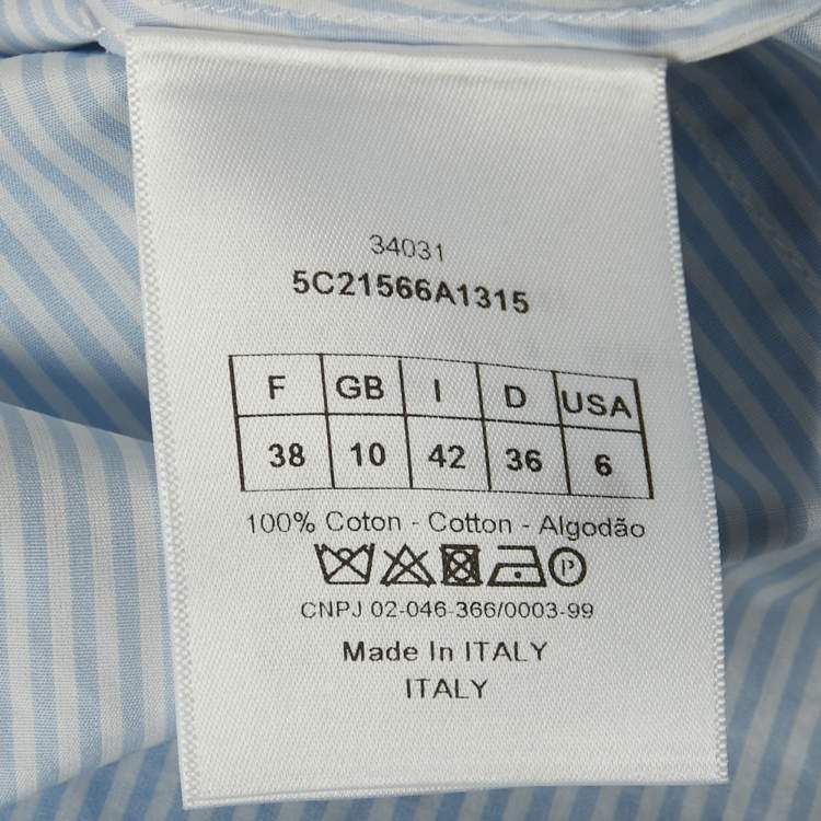 Pre Owned Christian Dior Blue Pinstripe Cotton Sleeveless Flared Shirt Dress M