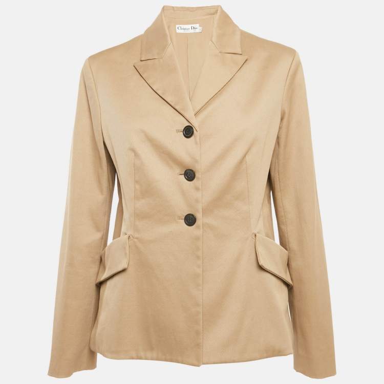 Pre Owned Christian Dior Beige Gabardine Single Breasted Blazer L