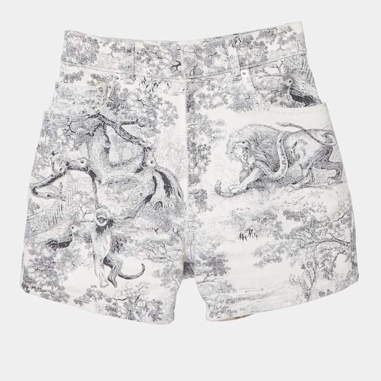 Pre Owned Christian Dior White/Blue Denim Toile de Jouy  Shorts XS