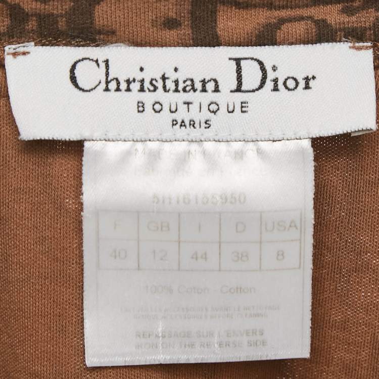 Pre Owned Christian Dior Brown Oblique Jersey V-Neck Top M