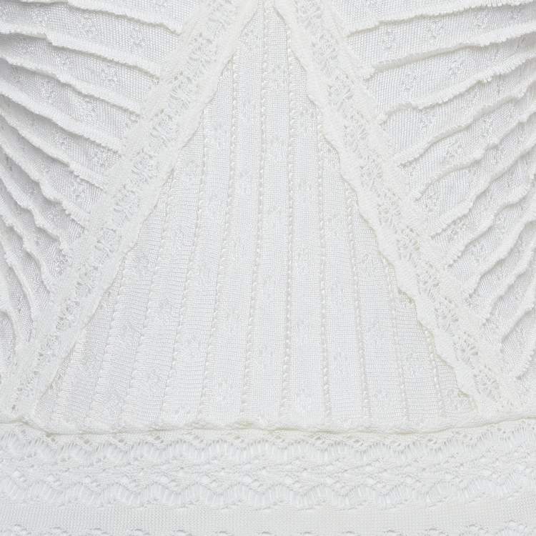 Pre Owned Christian Dior Off-White Pointelle Knit Flared Midi Dress L
