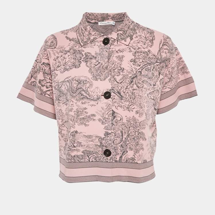 Pre Owned Christian Dior Pink Touile de Joeuy Knit Short Sleeve Shirt M