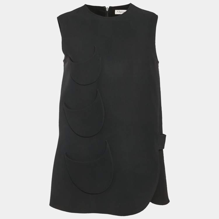 Pre Owned Christian Dior Black Wool & SIlk Crepe Patch Detail Top M
