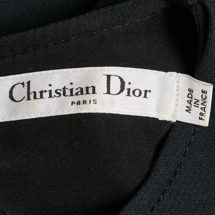 Pre Owned Christian Dior Black Wool & SIlk Crepe Patch Detail Top M