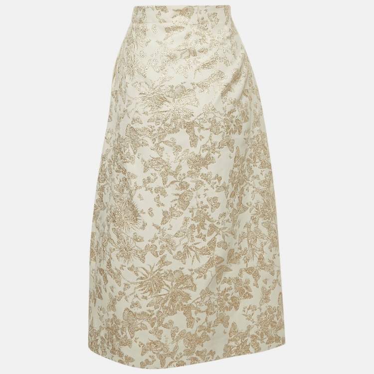 مملوكة مسبقًا Christian Dior White & GolD Brocade Pencil Skirt S
