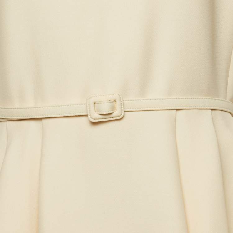 Pre Owned Christian Dior Cream Wool & Silk Crepe Pleated Belted Mini Dress XL