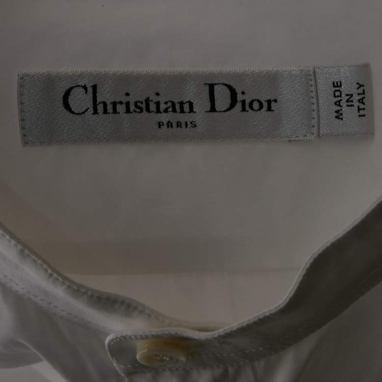 Pre Owned Christian Dior White Bee Embroidery Cotton Button Front Shirt S