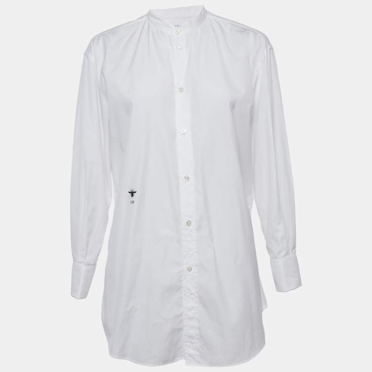 Pre Owned Christian Dior White Bee Embroidery Cotton Button Front Shirt S