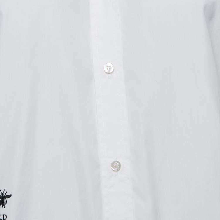 Pre Owned Christian Dior White Bee Embroidery Cotton Button Front Shirt S