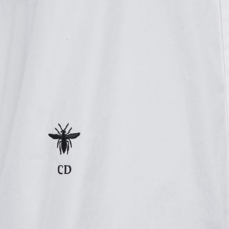 Pre Owned Christian Dior White Bee Embroidery Cotton Button Front Shirt S
