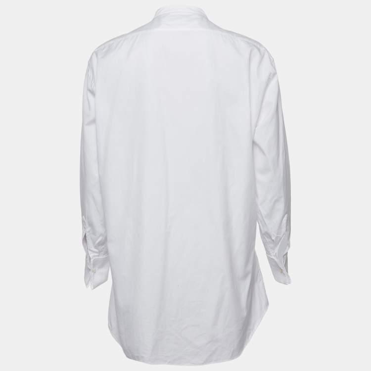 Pre Owned Christian Dior White Bee Embroidery Cotton Button Front Shirt S