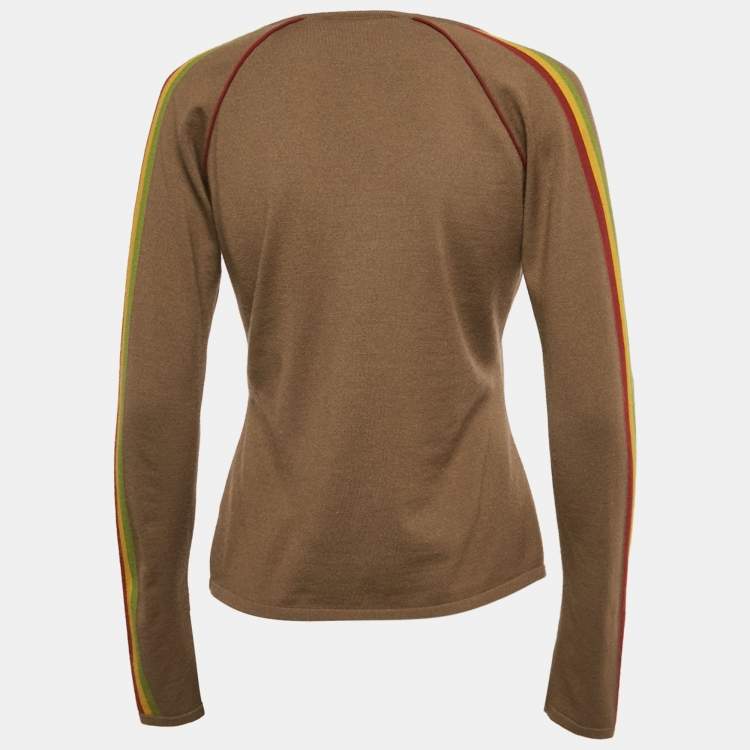 Pre Owned Dior Caramel Brown Long Sleeve V-Neck John Galliano Sweater L