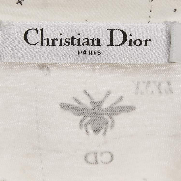 Pre Owned Christian Dior White Printed Cotton Crew Neck T-Shirt XS