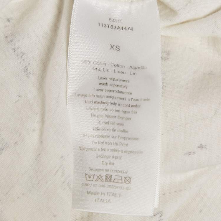 Pre Owned Christian Dior White Printed Cotton Crew Neck T-Shirt XS