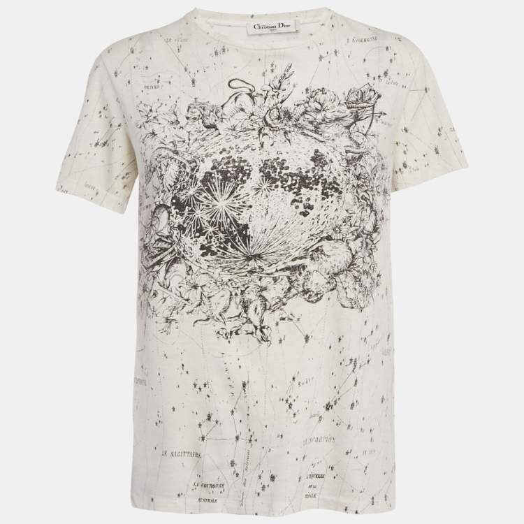 Pre Owned Christian Dior White Printed Cotton Crew Neck T-Shirt XS