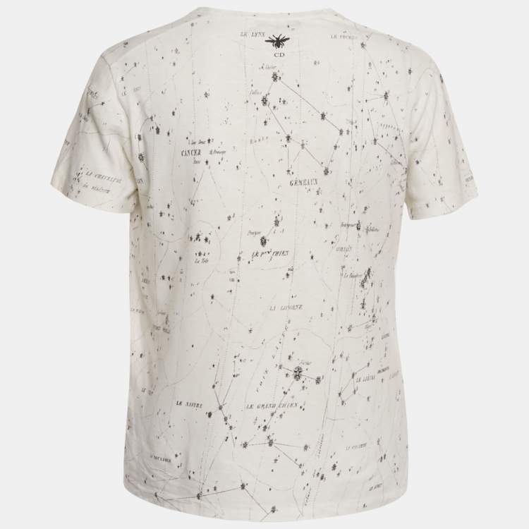 Pre Owned Christian Dior White Printed Cotton Crew Neck T-Shirt XS