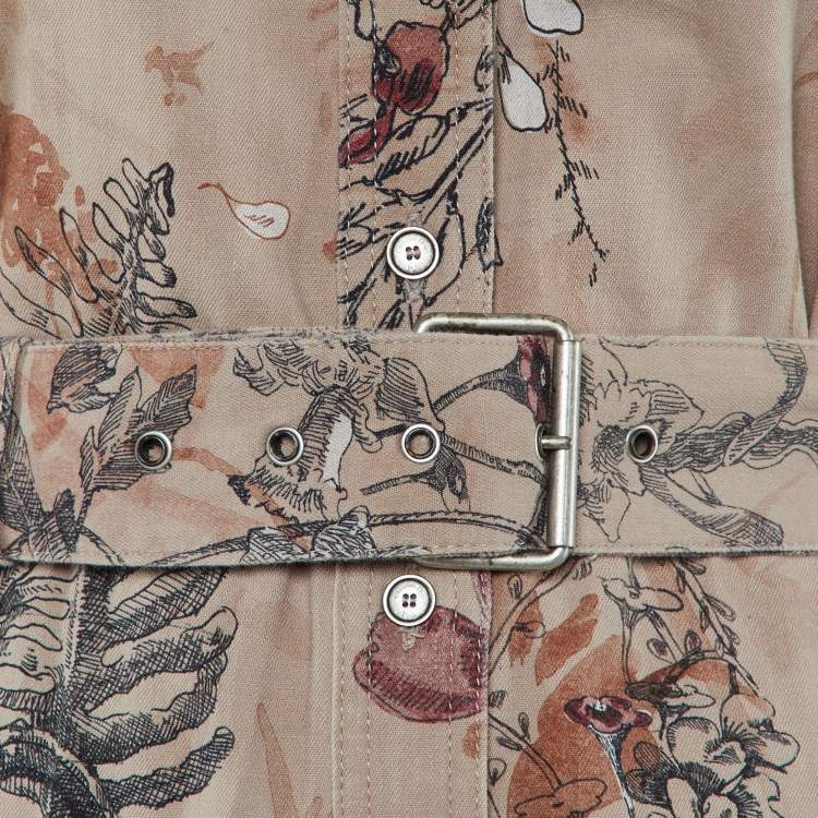 Pre Owned Chistian Dior Pink Printed Denim Belted Maxi Dress M