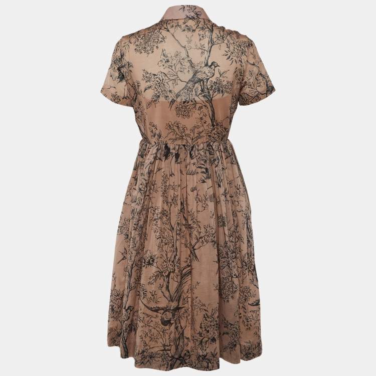 Pre Owned Christian Dior Pink Toile De Jouy Print Cotton Midi Shirt Dress S
