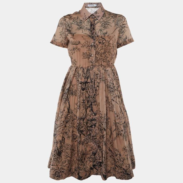 Pre Owned Christian Dior Pink Toile De Jouy Print Cotton Midi Shirt Dress S