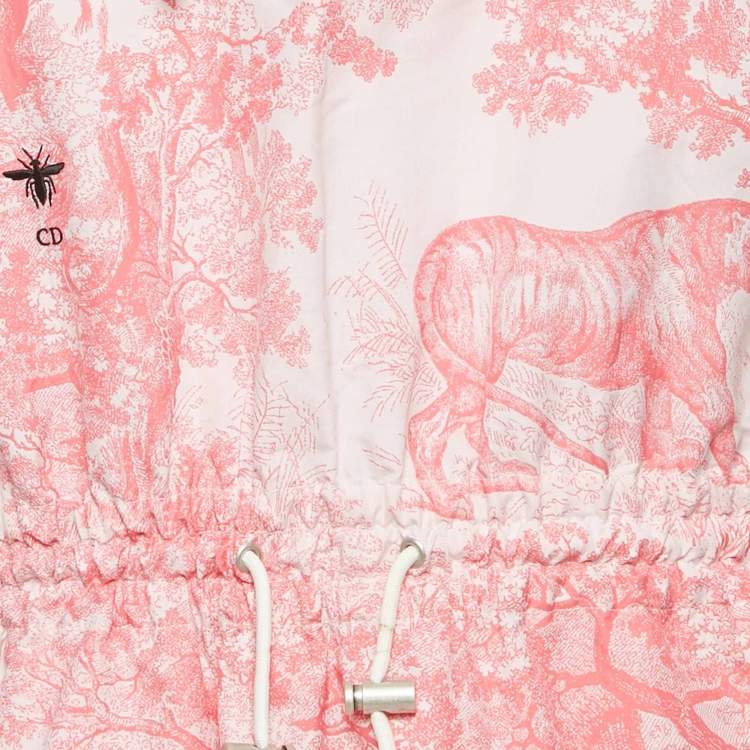 Pre Owned Dior Pink Synthetic Jungle Print Toile De Jouy Hooded Mini Dress L