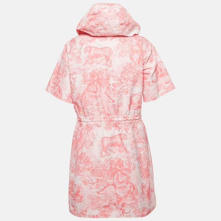 Pre Owned Dior Pink Synthetic Jungle Print Toile De Jouy Hooded Mini Dress L