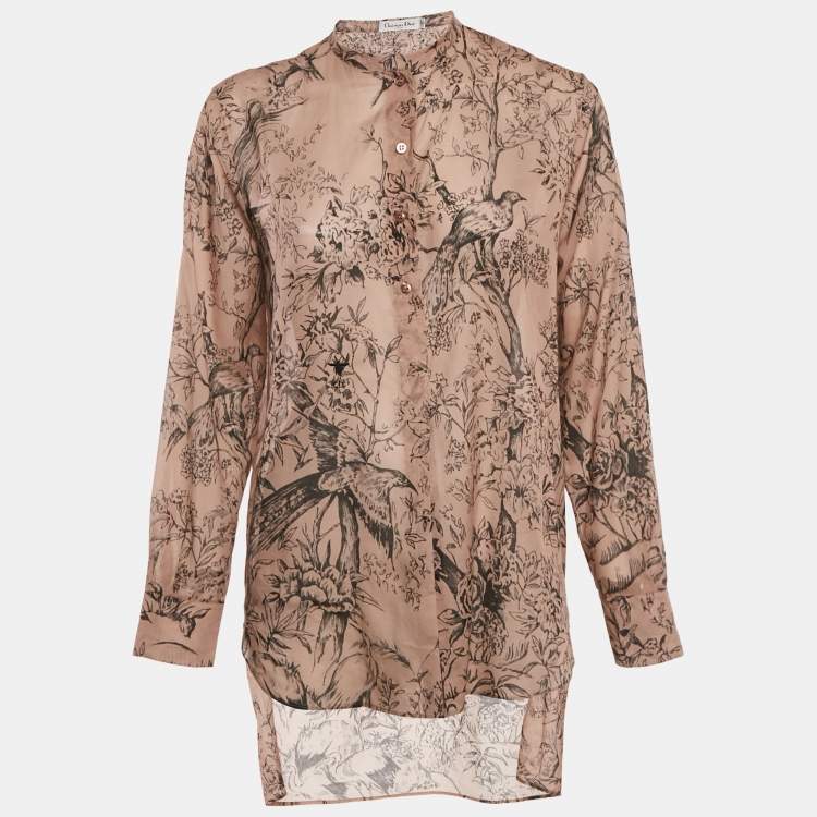 Pre Owned Christian Dior Beige Jungle Print Cotton Full sleeve Tunic Top S