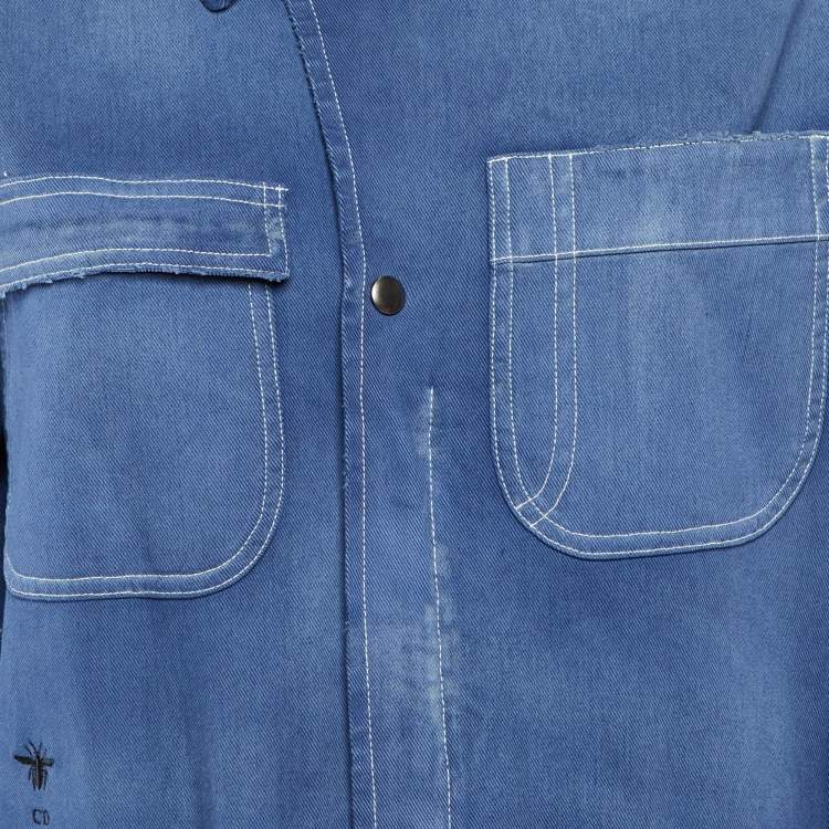 Pre Owned Dior Blue Denim Washed Denim Wide Leg Jumpsuit M