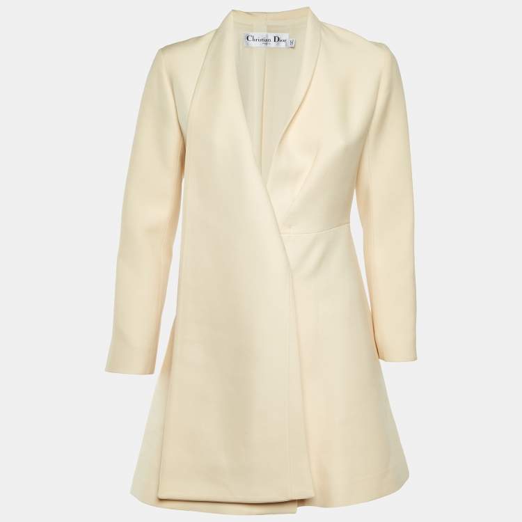 Pre Owned Dior Cream Wool Blend Overlay Button Front Mini Dress S 