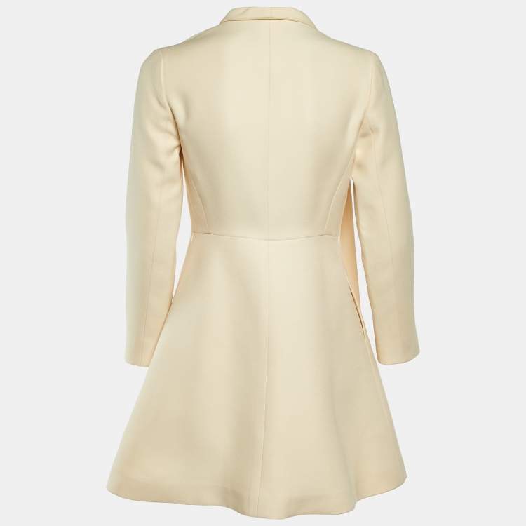 Pre Owned Dior Cream Wool Blend Overlay Button Front Mini Dress S 
