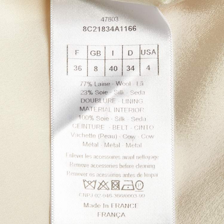 Pre Owned Dior Cream Wool Blend Overlay Button Front Mini Dress S 