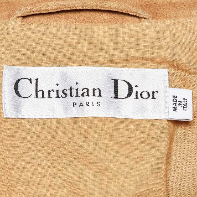 Pre Owned Christian Dior Tan Abstract Animal Print Suede Fringed Jacket S